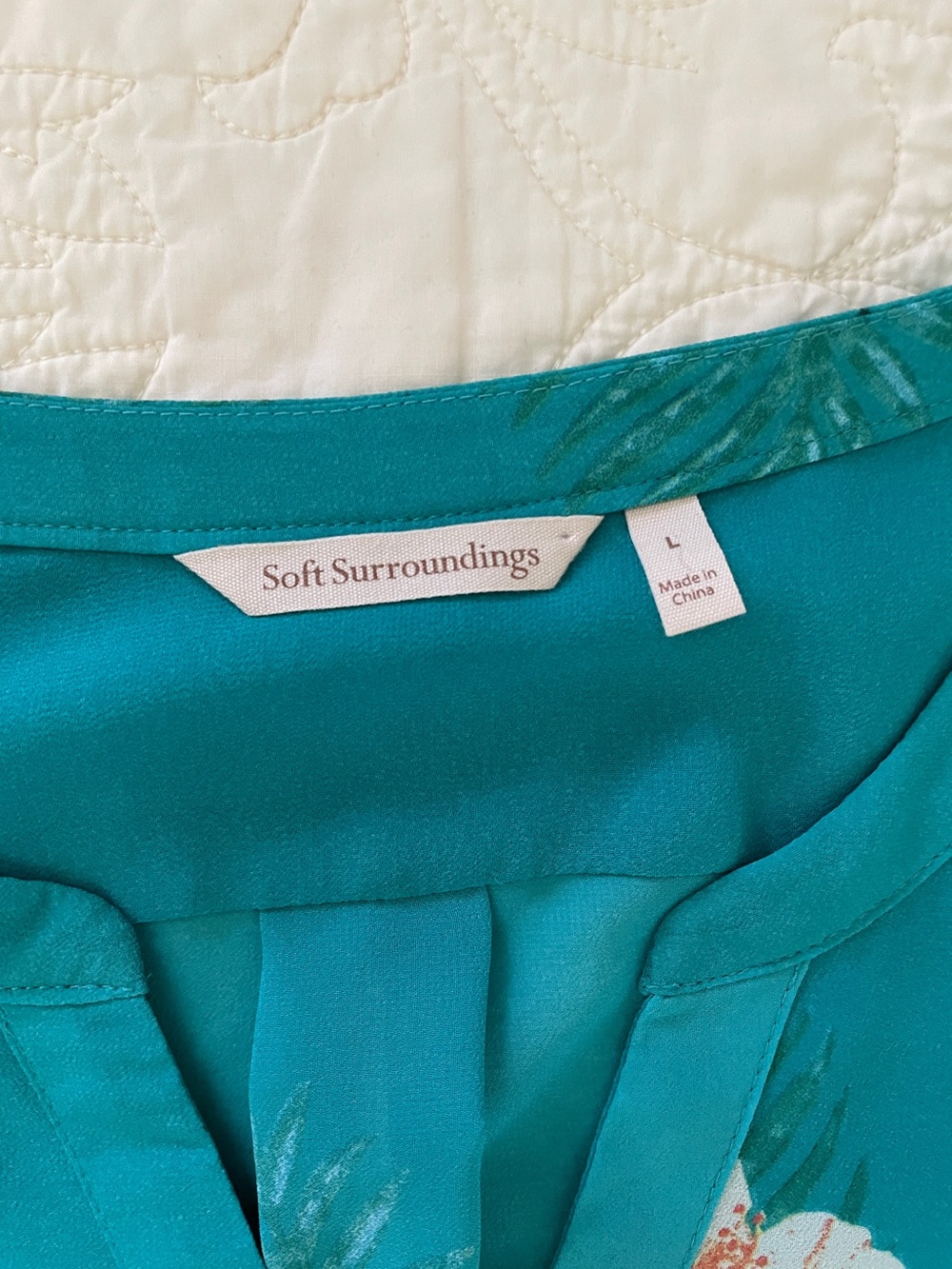 Soft Surroundings Teal Tropical Floral Cheetah Print Sheer Tunic Top Blouse Sz L - Picture 6 of 15